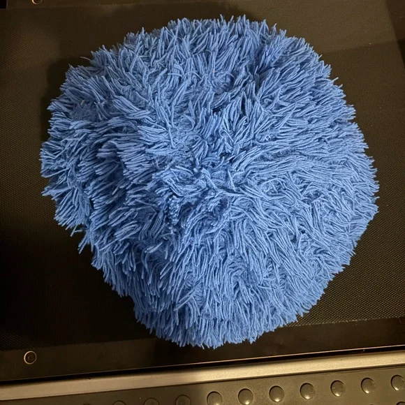 Blue Shaggy Round Pillow - Picture 3 of 4